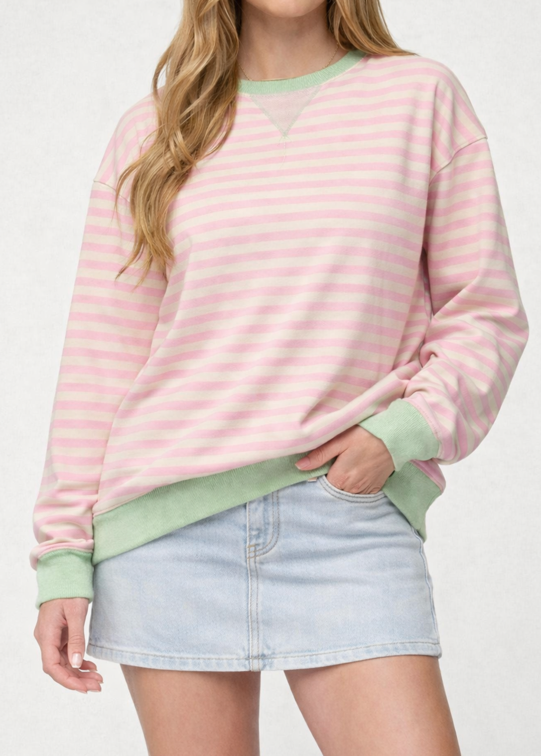 Nyla Striped Sweatshirt in Coral & Yellow Stripe