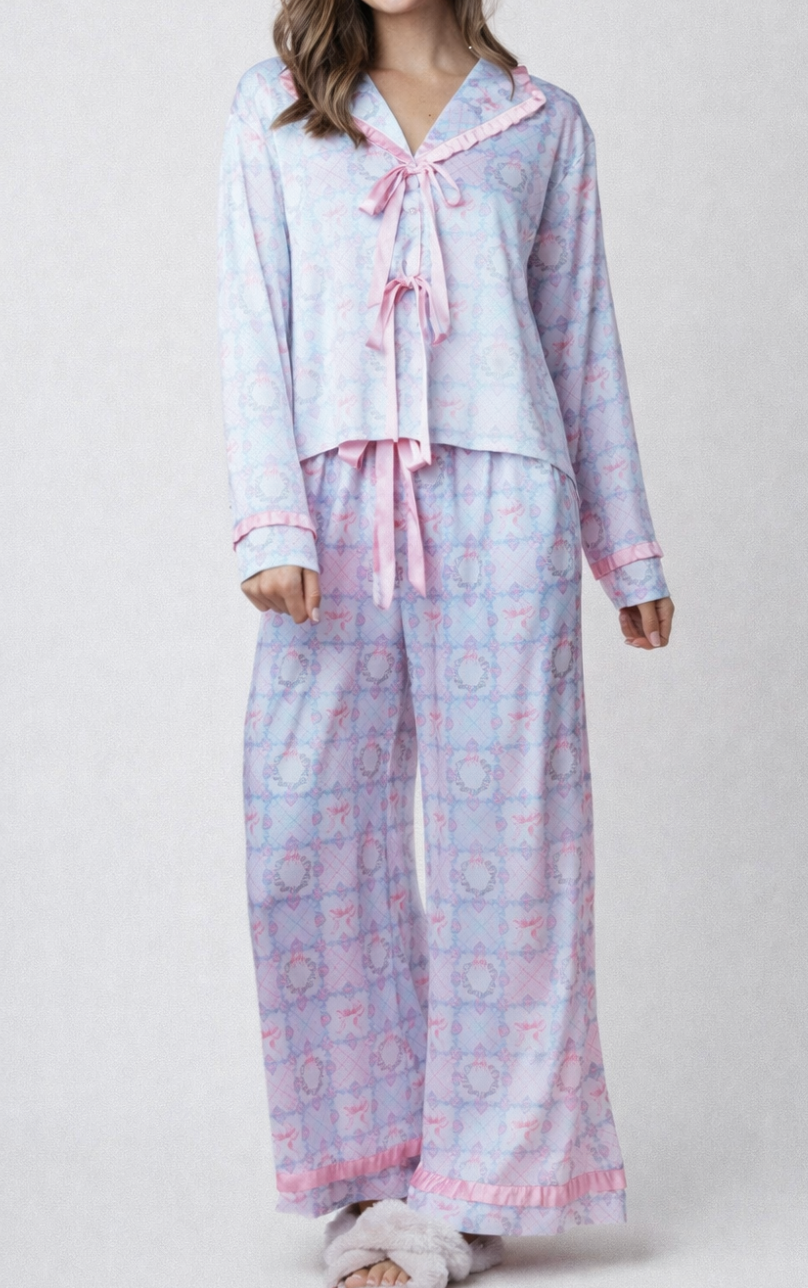Polly Bow Satin Pajama Set
