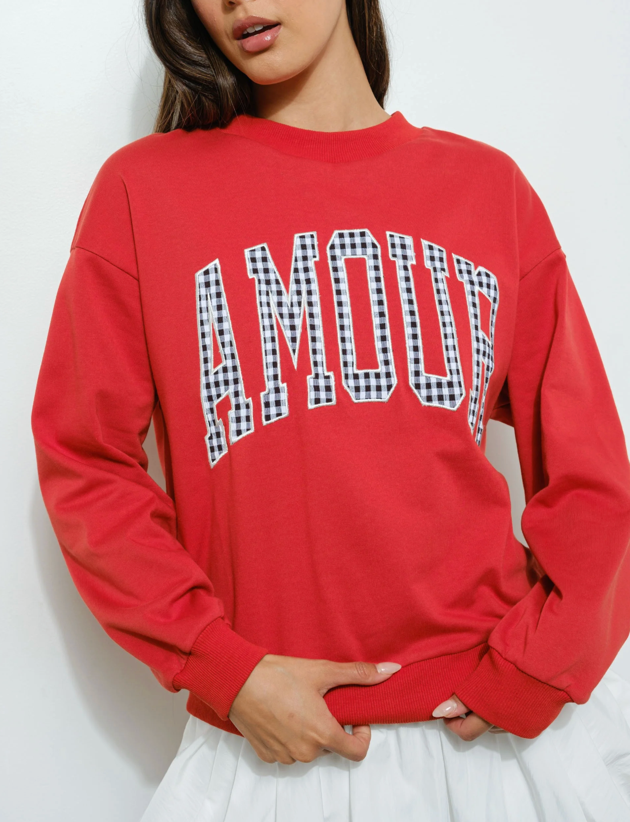 Amour Gingham Detail Crewneck