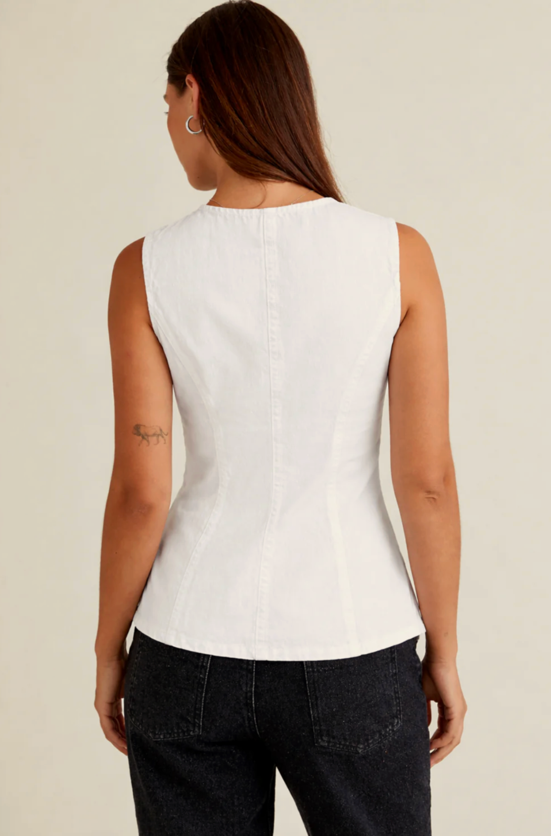 Caelyn Denim Button Front Vest in White Denim