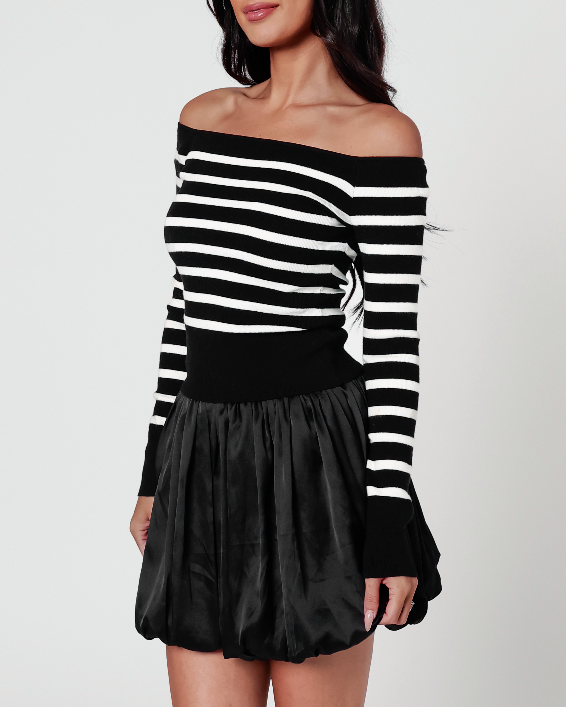 Gemma Satin Bubble Mini Skirt in Black