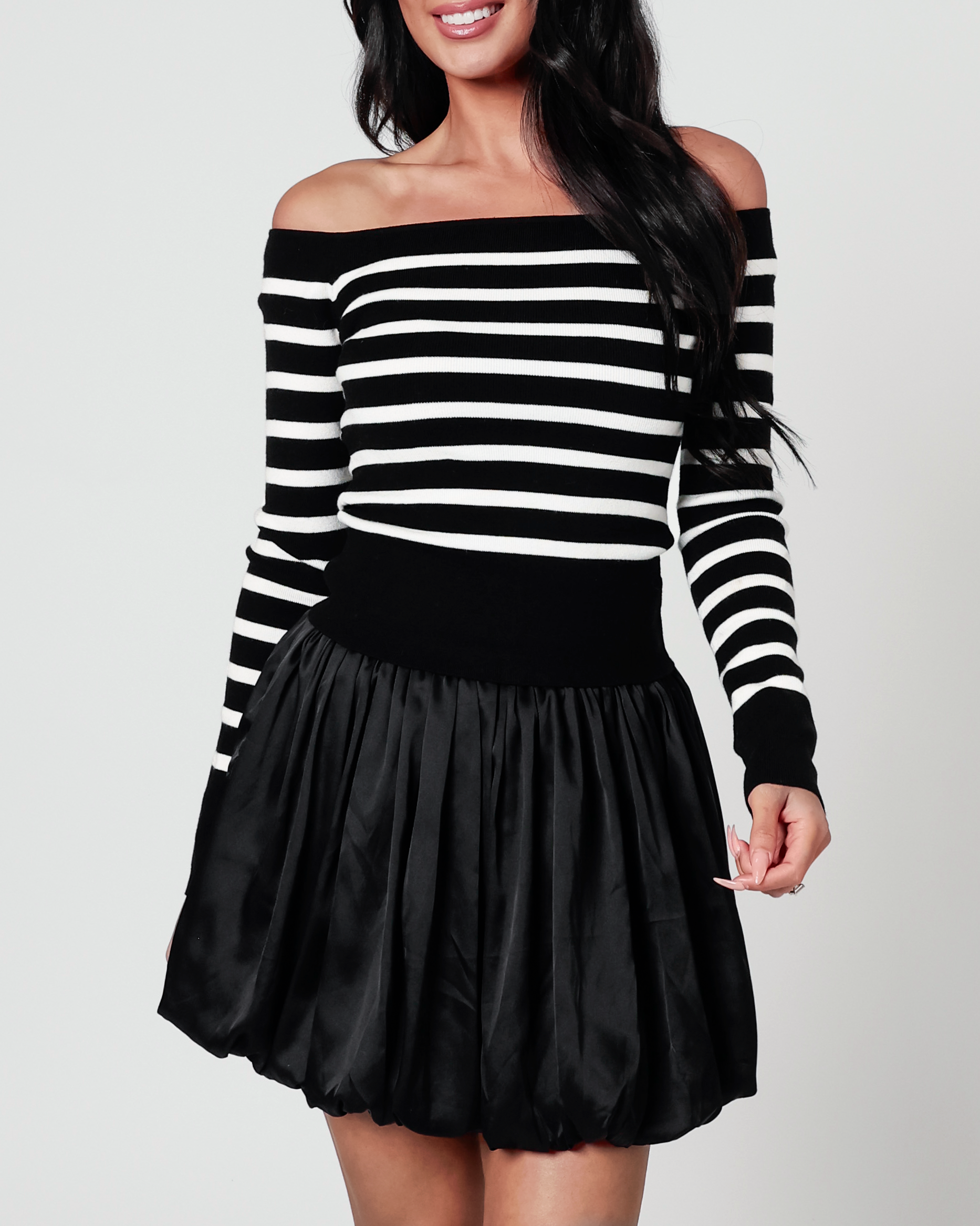 Gemma Satin Bubble Mini Skirt in Black