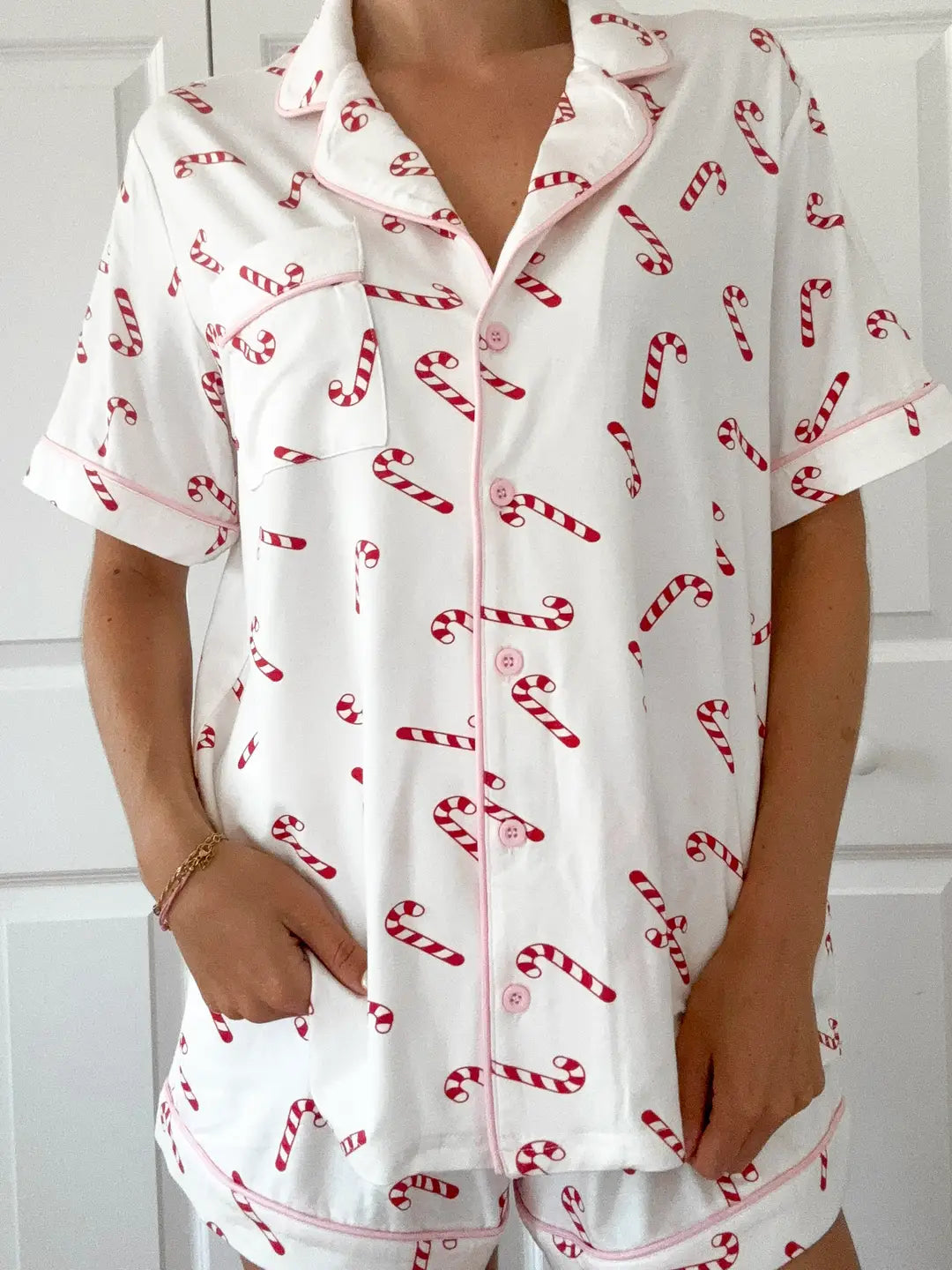 Indy Candy Cane Short Sleeve Pajama Top